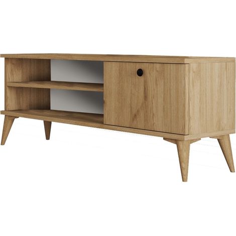 Meuble TV 1 porte 2 niches effet Chêne 120 cm - Saren