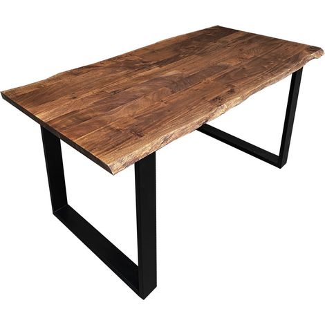 Table de salle à manger en bois d'acacia coloris noyer et métal noir 120 x 80 cm - PANGIVO (1/5)