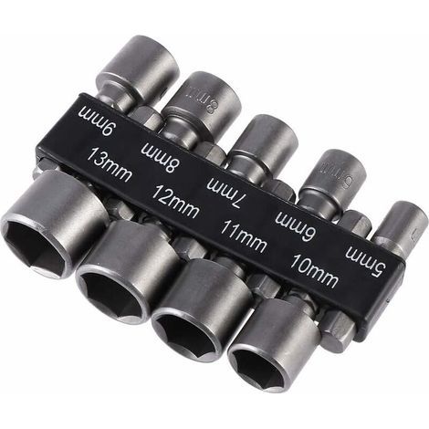 Porte-embout de visseuse Lot de 9 forets à douille impériale de 5 à 13 mm avec écrou à percussion pour perceuse à queue hexagonale 1/4" (1/5)