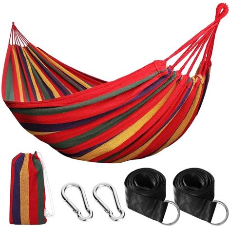 Hamac de Camping Extérieur, Hamac Double 200x150cm, Capacité de Charge 250kg, avec Sac de Transport, Sangles en Nylon et Mousquetons, pour Camping, Jardin, Plage, Intérieur, Balcon, Voyage (1/4)