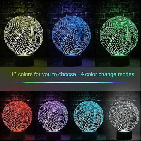 Lampe d'anniversaire illusion 3D sur le thème du basket-ball, veilleuse décorative de Noël avec télécommande, 16 couleurs changeantes, interrupteur tactile et télécommande. (1/4)