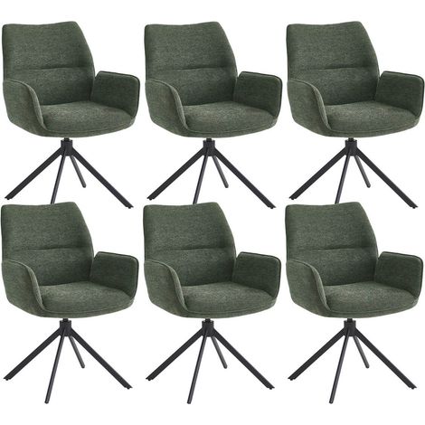CARLOTTA - Lot de 6 Fauteuils de table Pivotants Tissu Coloris Vert (1/5)