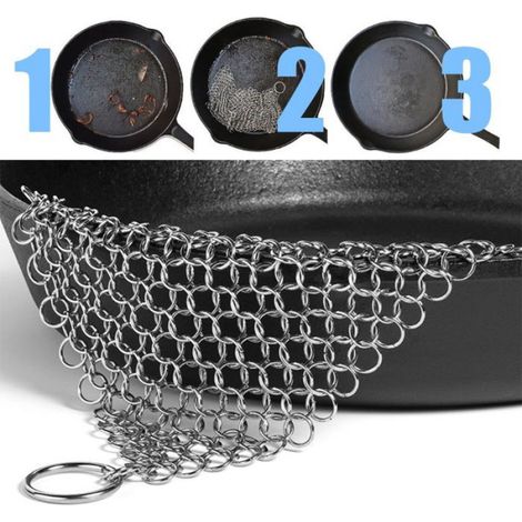 Lot de 2 Nettoyeurs en Maille pour Fonte,Ensemble de Brosses de Nettoyage pour Cocottes,Poêles à Griller,Woks - Outils de Nettoyage (1/5)