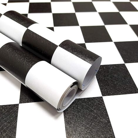 Papier Peint Autocollant Pour La Décoration De Salle De Bains, Imperméable Et À L'humidité, Papier Peint Amovible Carré Noir Et Blanc, 45x1000cm (1/5)