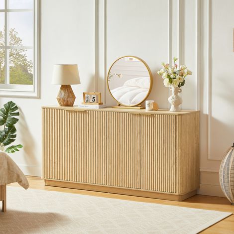Buffet 160 cm avec Lignes Verticales et Design Ondulé – Meuble de Rangement et Meuble TV pour Chambre, Salon et Couloir, Décor Chêne 160x80x40 cm (1/5)