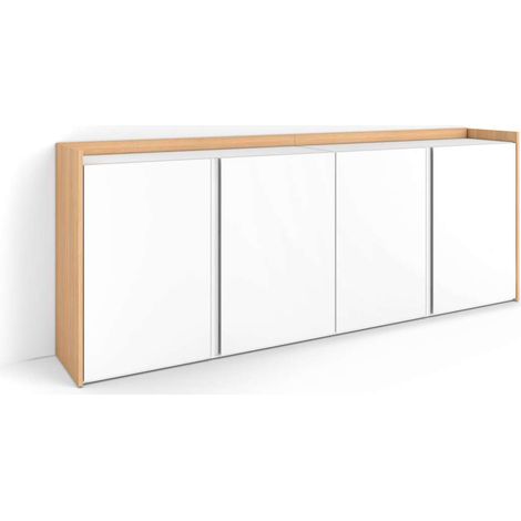 Aparador Alameda-01 de 207x80x35 cm con 4 puertas, color blanco y roble soft (1/4)