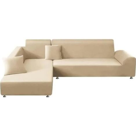 Housse de canapé - FOLAYA - Housse d'angle élastique - Beige - 2/3 places - Design contemporain (1/3)