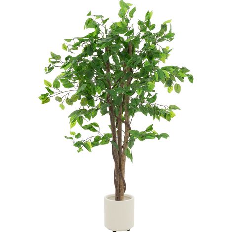 ML-Design Ficus Artificiale 120 cm, Pianta Finta Grande Realistica, Albero Decorativo con Tronco in Legno Naturale, Vaso Incluso, Arbusto Sintetico per Interni ed Esterni, Decorazione Casa e Ufficio