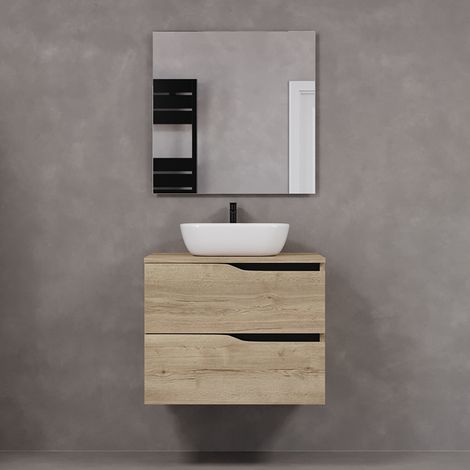 Meuble de salle de bain 60cm avec plateau et vasque à poser zeus - 2 tiroirs - madera miel (chêne clair) - LUNA (1/5)