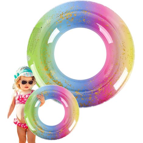 Lot de 2 bouées de natation arc-en-ciel pailletées 60 cm – colorées, très épaisses et résistantes aux fuites, adaptées aux enfants (1/5)