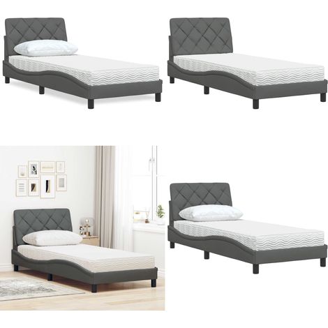 vidaXL Bett mit Matratze Dunkelgrau 80x200 cm Stoff (1/5)