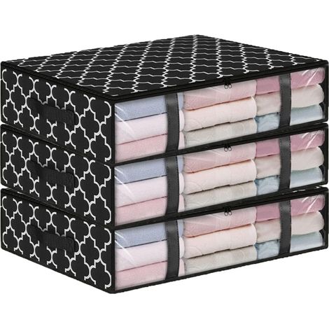 Juego de 3 bolsas de almacenamiento plegables para ropa debajo de la cama, bolsas de mudanza, bolsas para el hogar, color negro. (1/5)