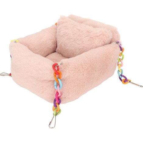 Hamac à chaînes pour hamster, mignon, doux et chaud pour l'hiver, avec petit coussin pour petit animal, rose lotus, taille S (1/5)