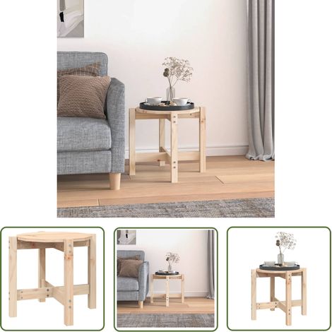 The Living Store Table basse Ø 52,5x45 cm Bois massif de pin - Table Basse - Meuble Salon - Table D'appoint - Table Ronde - Bois Massif (1/5)