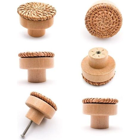 6 pièces Poignée meuble bois Poignée tiroir en bois Boutons de meuble -convient pour armoires de cuisine, poignées de porte, tiroirs et salon 40 x 30 mm (1/4)