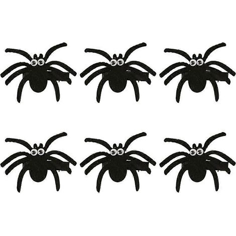 Lot de 6 barrettes à cheveux araignées noires parodiques, accessoires de déguisement pour Halloween et fêtes, pinces à cheveux amusantes pour enfants-6X6cm-Black (1/3)