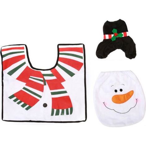 Kit Decoration Noel Salle De Bain - Housse Siege Toilette 36x41 Cm - Tapis 51x51 Cm - Couvercle Reservoir Eau Avec Boite Mouchoirs - 3 Pieces (1/4)