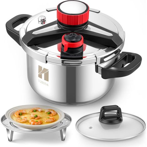 Autocuiseur en acier inoxydable de litres avec plaque vapeur et couvercle en verre Autocuiseur adapté à tous les types de plaques de cuisson ( L) (1/5)