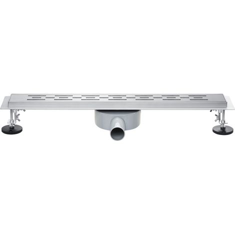 Aica Caniveau de Douche Italienne Acier Inoxydable Siphon Sol Réglable D'évacuation le Modèle Linéaire + 360° à Carreler Drain de Douche Rectangulaire Extra Plat Argent (60cm)