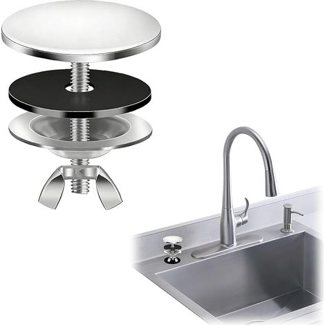 Cache Trou Évier 5 cm, Bouchon Évier en Laiton Chromé, Obturateur Cache Trou pour Cuisine et Salle de Bain, Cache Trou Lavabo Anti-Rouille, Finition Argent (1/5)