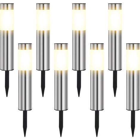 Lot de 8 lampes solaires de chemin – Couche en acier inoxydable poli, IP44 étanche – Idéales pour jardin, allée, terrasse et paysagisme – Décoration extérieure élégante-Lumière chaude (1/5)