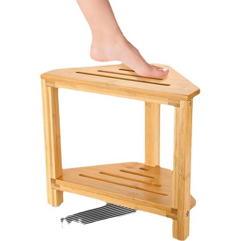 Tabouret de Salle de Bain en Bambou et Bois Massif, Tabouret de Douche Antidérapant avec Étagère de Rangement à Deux Niveaux, Banc pour Chaussées et Salle d'Eau, Design Stable et résistant pour Maison (1/5)