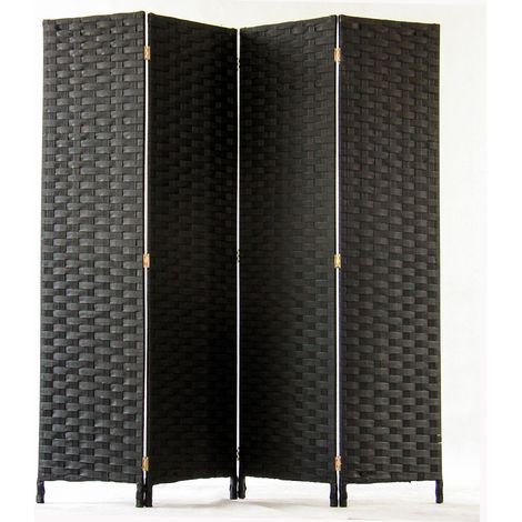 Pegane – Paravent 4 panneaux tressé en fibres synthétiques noir – Dimensions H170 x L160 cm – Pour espaces modernes et contemporains