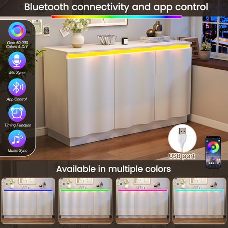 Credenza 120x35x69,5 cm bianca in truciolare con LED RGB, 3 ante – MEUBLIV (1/5)