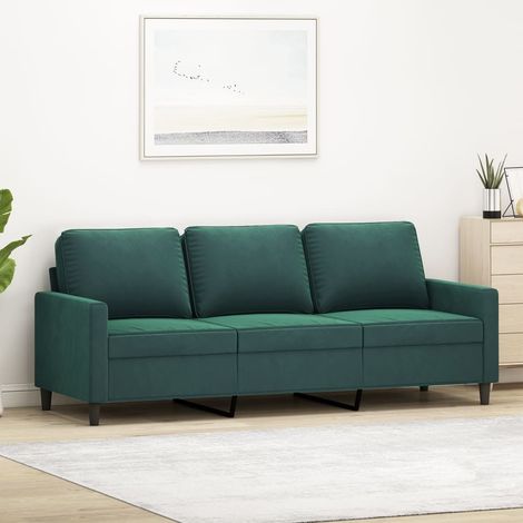 Vidaxl – Canapé droit 3 places velours vert foncé 180 cm – Cadre métal robuste – Confort optimal avec accoudoirs rembourrés
