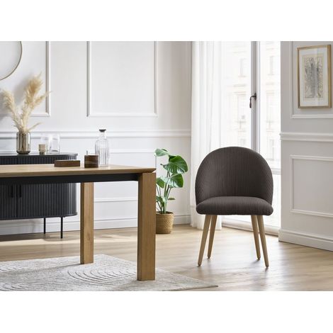 BOBOCHIC - Chaise LALIE tissu velours côtelé et pieds scandinaves bois Taupe (1/5)