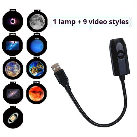 Projecteur étoiles lune LED USB 5V – 1 lampe + 1 disque, 2 motifs lunaires (1/4)