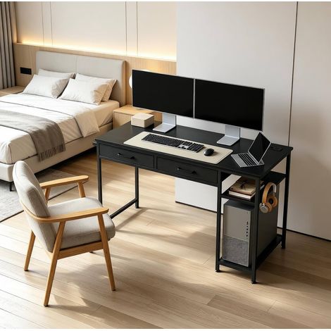 Escritorio con cajones y estante 120 cm negro OKMYHOME (1/5)