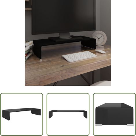 Étagère en verre - Meuble TV/support pour moniteur 60x25x11 cm verre noir (1/5)
