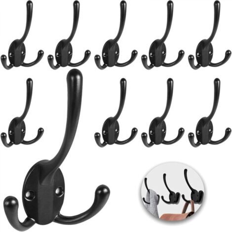 Lot de 10 patères murales robustes noires décoratives pour manteaux, serviettes, cabines, salles de classe, cuisines, salles de bain, sacs à dos, chapeaux (1/5)