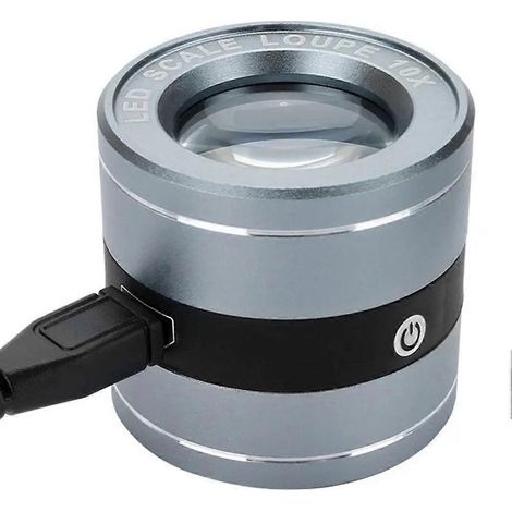 10-fache HD-Vollmetall-Lupe mit Skala, Messzylinder, USB-Aufladung, Vergrößerungsglas für Schmuck und Briefmarken sowie 6 hellen LEDs. (1/5)