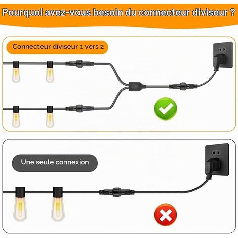 Connecteur Guirlande Lumineuse Prolongateur Étanche Connecteurs Connecteur 2 Broches Etanche avec Connecteurs Mâle et Femelle Sapin Lumineuse Guirlande Lumineuse (1/2)