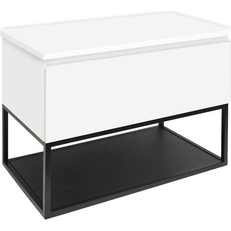 Meuble de salle de bains avec plan SAT et cadre - B-Way - 59x57x45 - blanc brillant - Blanc