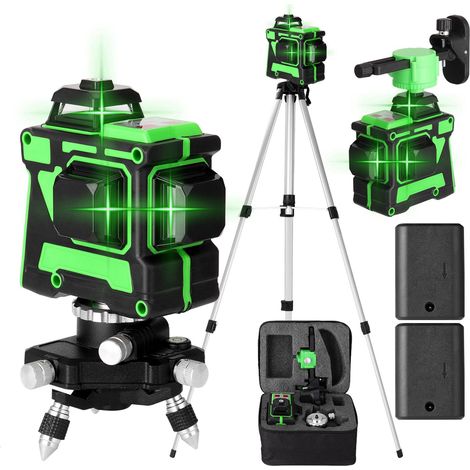 Niveau Laser Autonivelant 3x360°,Laser Chantier Vert 3D 12 lignes,Niveau Laser croisé,étanche IP54,Niveau Laser rotatif,2400 mAh Batterie 2 ,avec trépied réglable (1/5)