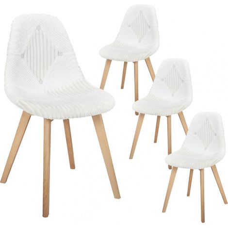 ROHAN - Lot de 4 Chaises Imitation Laine Motif Patchwork Blanc (1/5)