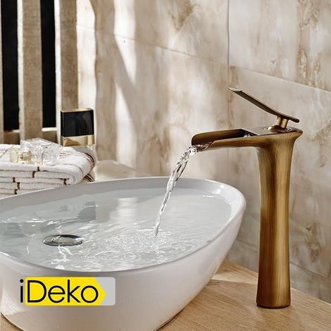 Robinet mitigeur lavabo haut en laiton – Installation verticale – Compatible vasque et baignoire – Température de travail ≤90℃ – Ideko (1/5)