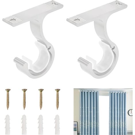 Lot de 2 Support de Tringle à Rideaux pour 20 à 28 mm Alliage D'aluminium Support de Tringle à Rideau avec Vis,Support Tringle de Plafond pour Rideau ou Armoire (1/5)