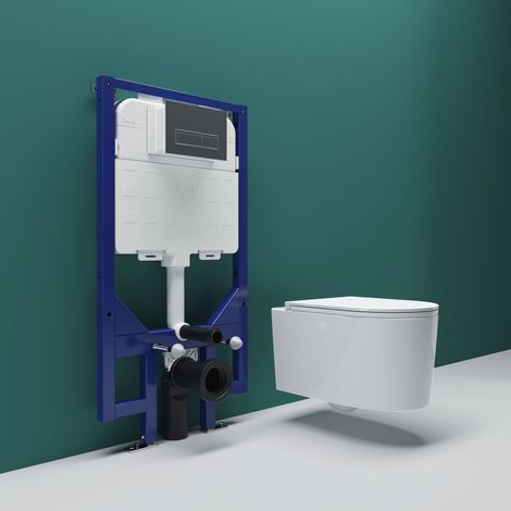 SKY Bathroom Rimless Wall Hung Toilet & 1.14M Concealed Cistern Frame Set (1/5)