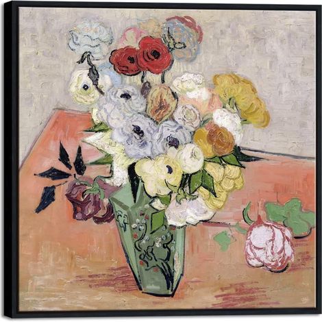 Tableau Mural Toile Fleurs Vase Et Anémones Décoration Murale Pour Salon Chambre Cuisine Bureau 61 X 61 Cm (1/5)