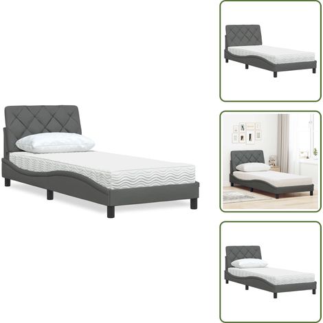 Lit avec matelas gris foncé 90x190 cm tissu - Lit - Lits - Meuble De Chambre À Coucher - Sommier (1/5)