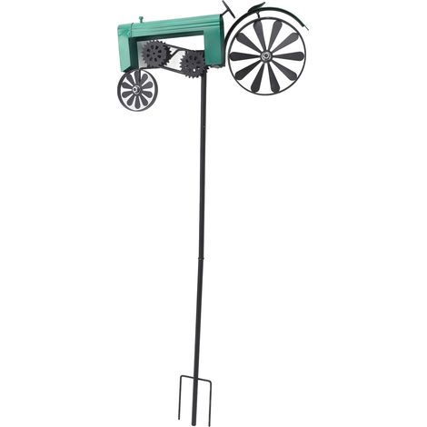 Moulin à vent vintage en métal, à planter dans un piquet, pour décorer un parterre de fleurs, une pelouse ou un jardin (vert). (1/5)