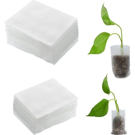 SHINING HOUSE200 pcs Sacs de Plantes Sac de Culture de Semis Sac Biodegradable Sacs de Pépinière Sac de Plante en Tissu Dégradable pour Non-tissé (2 tailles)1012cm，1614cm, Blanc (1/4)