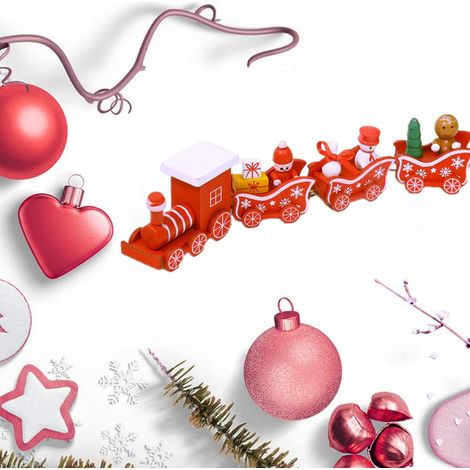 Weihnachtliche kleine Holzeisenbahn, vierteilig, als Weihnachtsbaumschmuck – Das perfekte Weihnachtsgeschenk (1/5)