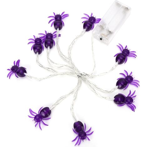 Guirlande lumineuse décorative LED violette en forme d'araignée pour Halloween, idéale pour les fêtes, en intérieur comme en extérieur. (1/5)