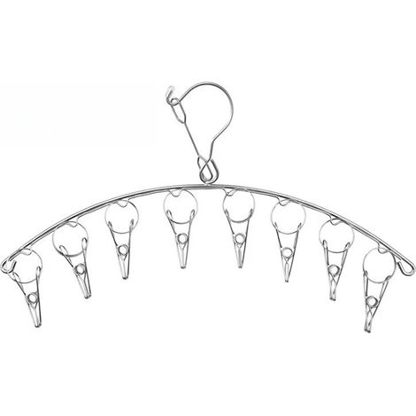 (3 pièces) Étendoir à linge avec 8 clips, étendoir à linge en acier inoxydable, cintre à chaussettes, clips coupe-vent et cintre anti-goutte (1/5)
