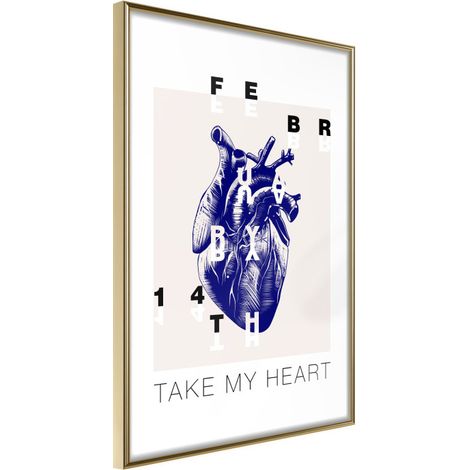 Affiche Murale Encadrée "Valentine's Day" 21 x 30 cm Or